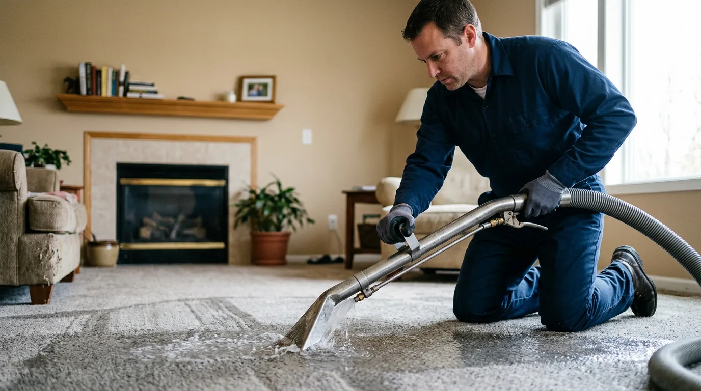 Water damage restoration technician working near Seekonk, MA